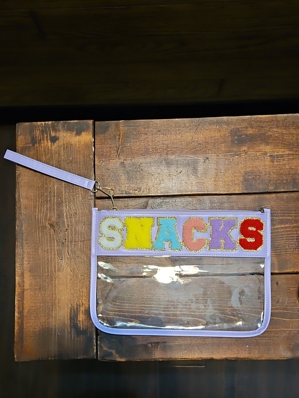 Clear Wristlet Pouch with 'SNACKS' Design - Lilac